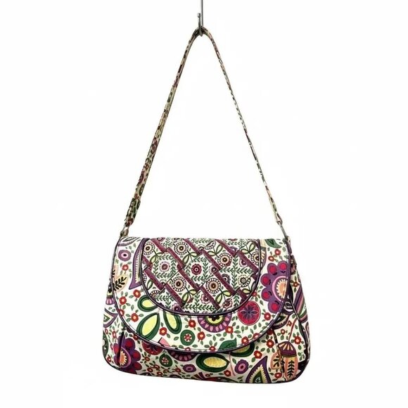 Vera Bradley Purple Pink Green Yellow Viva La Vera Floral Boho Shoulder Bag - Picture 2 of 8